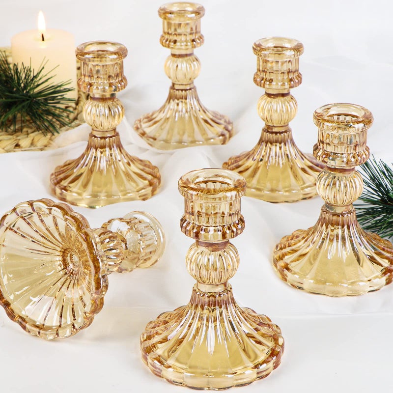 simeitol Taper Candle Holder Set of 6, Gold Candle Holder & Vintage Candlestick Holder, Glass Candlestick Holder for Wedding Table Decorations, Home Decorations, Christmas - Image 1